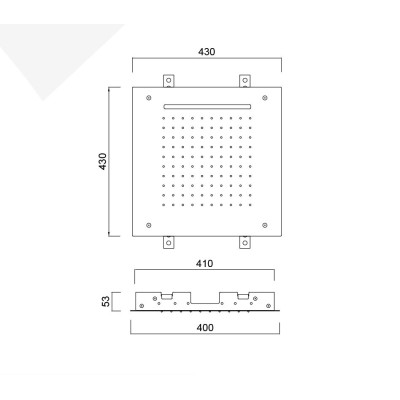 Square Framed Built-in Shower Head, Rain and Waterfall Jets, 430 x 430 mm