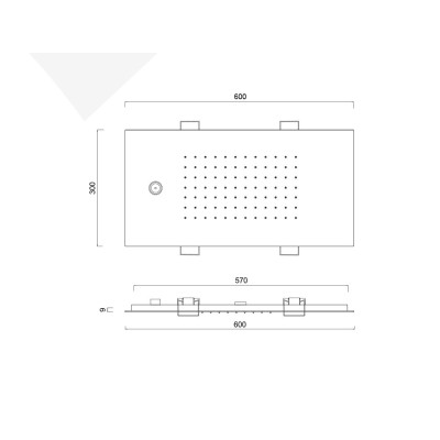 Rectangular Stainless Steel Built-in Shower Head with Spring-Operated Rain and Laminar Jets