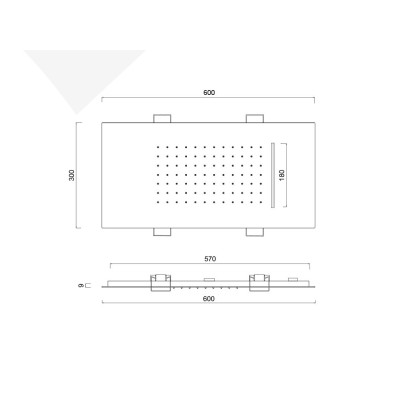 Rectangular Stainless Steel Built-in Shower Head with Spring-Operated Rain and Waterfall Jets