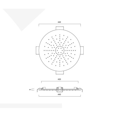 Soffione incasso inox a molle rotondo, getto pioggia, d. 440 mm