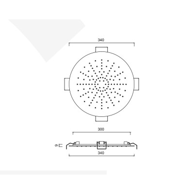 Soffione incasso inox a molle rotondo, getto pioggia, d. 340 mm
