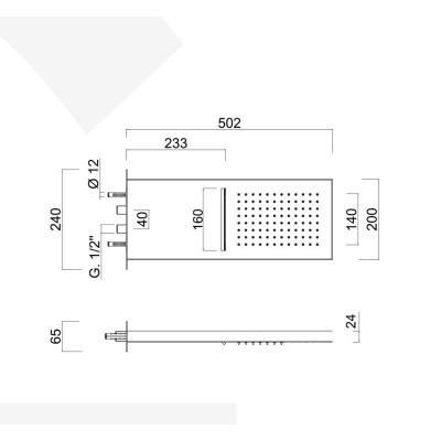 Soffione inox a parete, getto pioggia e cascata, con piastra a muro