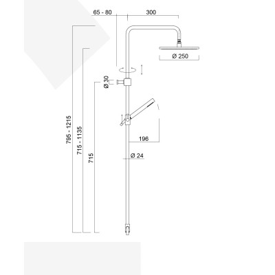 Shower column with sliding shower, 250 mm stainless steel shower head, hand shower, and hose