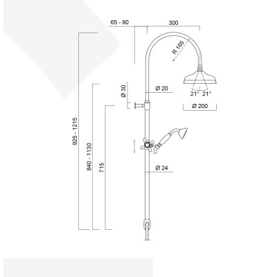 Colonna doccia con supporto doccia scorrevole, soffione ottone d.200 mm, doccetta e tubo flessibile