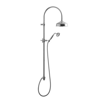 Shower column with sliding shower, 200 mm diameter brass shower head, hand shower and flexible hose