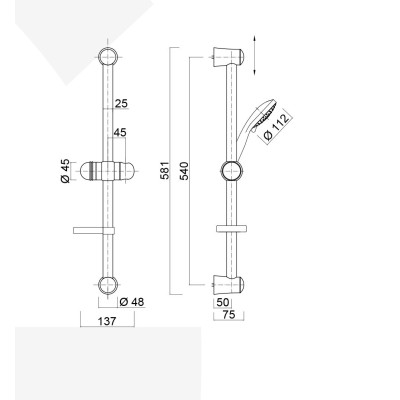 Saliscendi con doccia abs 3 getti e portasapone, cromo