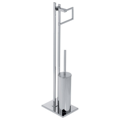 Piantana in ottone con porta rotolo e porta scopino rotondo, h.70 cm, Diva