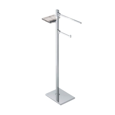 Floor stand with movable elements for towel holder, roll holder and soap holder, Cube