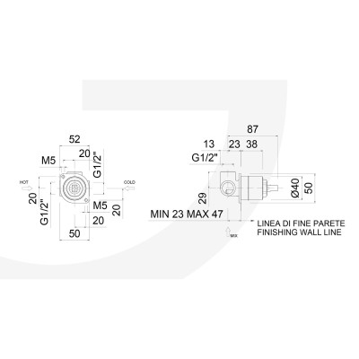 Built-in part for single-lever shower mixer, d. 35 cartridge for Giulini G brand items