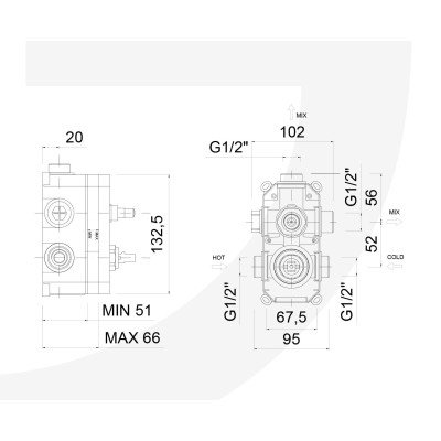 Parte incasso GGBOX 5285 con deviatore a rotazione 2 uscite per articoli Giulini G.