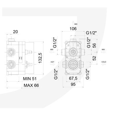 Parte incasso GGBOX 5286 con deviatore a rotazione 3 uscite per articoli Giulini G.