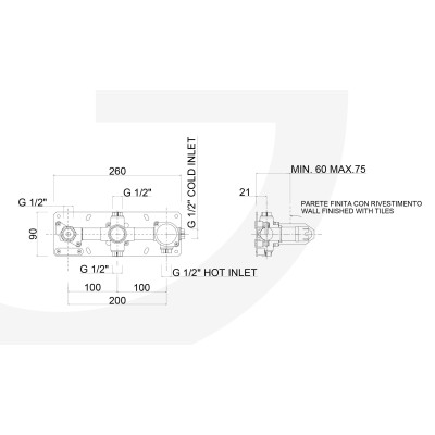 GGBOX 5302 Built-in Part, Rotary Diverter, Shower Kit, 2 Free Outlets Giulini G