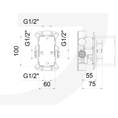 GGBOX 5291 thermostatic built-in part, 2-way rotary diverter, for Giulini G products
