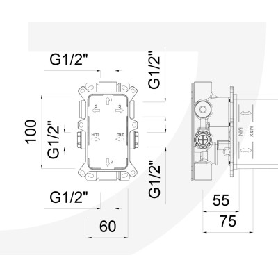 GGBOX 5292 thermostatic built-in part with 2-way rotary diverter, for Giulini G products