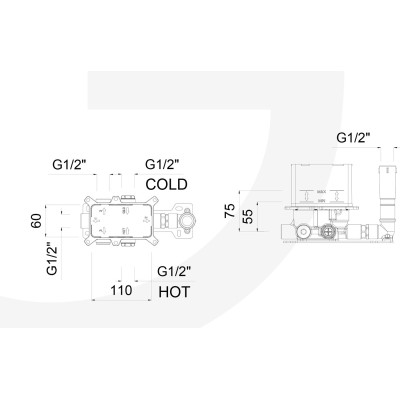 GGBOX 5294 Built-in Thermostatic Mixer with Diverter, Duplex, 2 Free Outlets, for Giulini Items