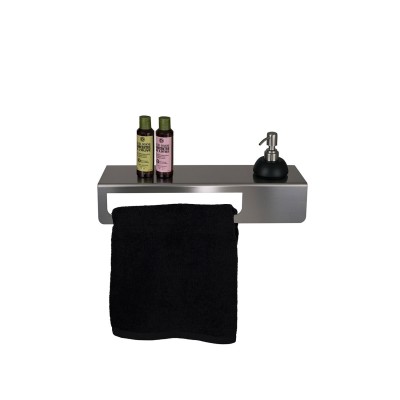 Mensola porta salviette con dosatore, fissaggio a parete in acciaio inox, serie Eden