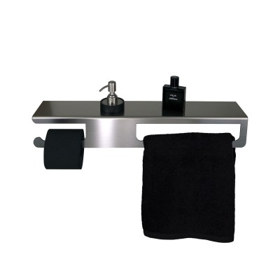 Mensola porta salviette, porta rotolo e dosatore, fissaggio a parete in acciaio inox, serie Eden