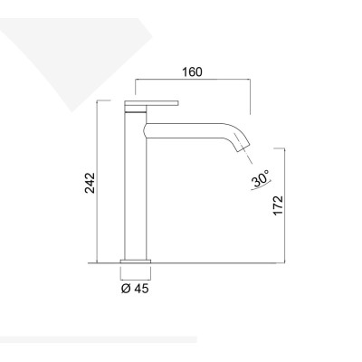 Monocomando lavabo medio in acciaio inox 316L , senza scarico, serie Open