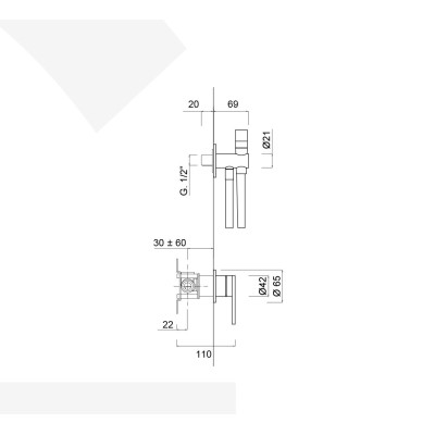 Miscelatore monocomando incasso con kit duplex igenico in acciaio inox 316L, serie Open