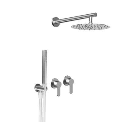 External part of built-in single-lever shower set, duplex kit, arm with 250mm shower head in 316L stainless steel, Open