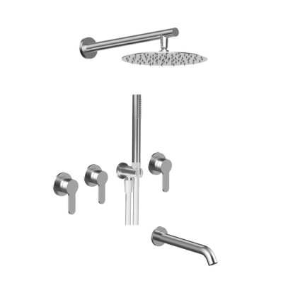 Set doccia incasso monocomando, 3 incassi indipendenti, duplex, braccio, soffione, bocca in acciaio inox 316L, Open
