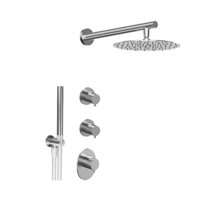Built-in thermostatic shower set, 2-outlet manifold, duplex kit, arm with shower head, 316L stainless steel, Open