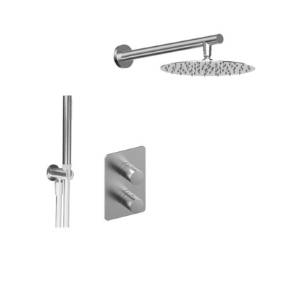 Set doccia incasso termostatico con deviatore, kit duplex, braccio con soffione 250mm, acciaio inox 316L, Open