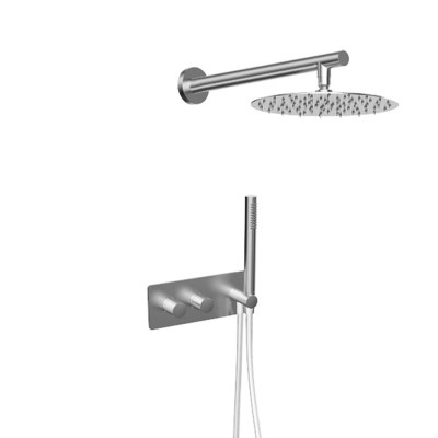 Built-in thermostatic shower with diverter, integrated duplex kit, arm with 250 mm shower head, 316L stainless steel, Open