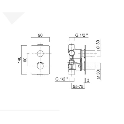 Termostatico incasso con deviatore a rotazione 2 uscite in acciaio inox 316L, serie Open