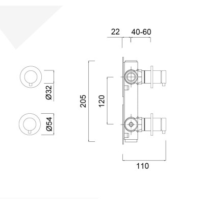 Parte esterna collettore 2 uscite in acciaio inox 316L, serie Open