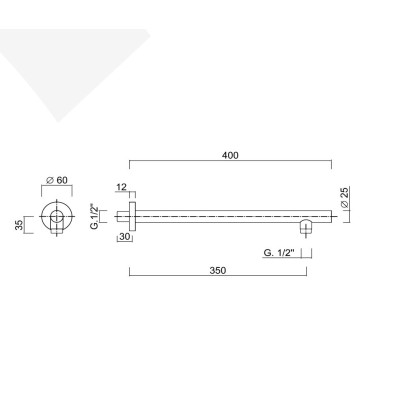 Braccio doccia parete da mm 350 in acciaio inox 316L, serie Open