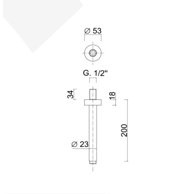 200 mm Ceiling Shower Arm in 316L Stainless Steel, Open Series