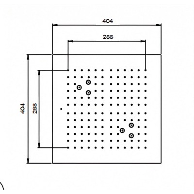 Square Built-in Shower Head 404 x 404 mm, AISI 316L Stainless Steel, 1 Rain Jet, 6 Mist Jets, RAINPLAIN 3232