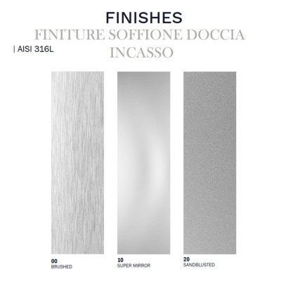 Soffione quadro incasso 404x404, acciaio AISI 316L, 1 getto pioggia, 6 nebulizzati, 1 getto tropicale RAINPLAIN 3232