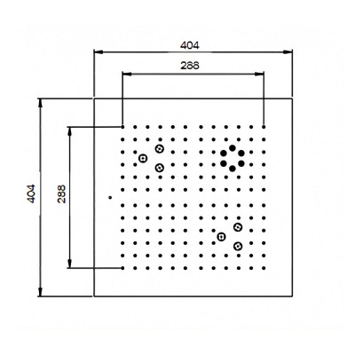 Soffione quadro incasso 404x404, acciaio AISI 316L, 1 getto pioggia, 6 nebulizzati, 1 getto tropicale RAINPLAIN 3232