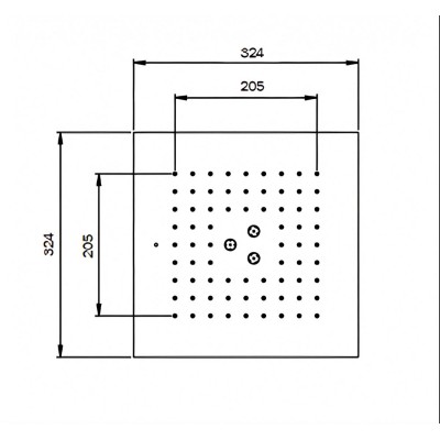 Soffione quadrato incasso 324 x 324 mm, acciaio AISI 316L, 1 getto pioggia, 3 getti nebulizzanti, RAINPLAIN 3232