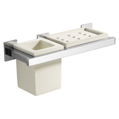 Porta sapone con porta bicchiere in vetro vetrex Diva supporto ottone