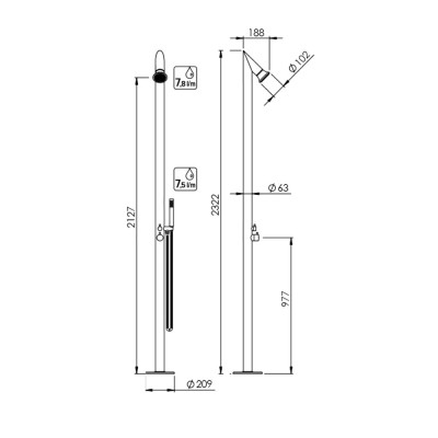 Totem Column Set, Brushed AISI 316L Stainless Steel with Mixer, Diverter, and Shower Head, Lilith