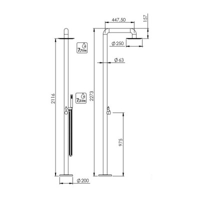 Set colonna totem, inox AISI 316L spazzolato con miscelatore, deviatore e soffione doccia, Eva