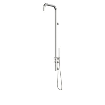 Outdoor shower column, AISI 316L stainless steel with built-in mixer, diverter, and shower head, hand shower, hose Naama
