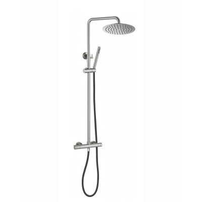 Telescopic and swivel shower column in 304 stainless steel, 25 cm shower head, shower with hose, single-lever mixer, Olimpo