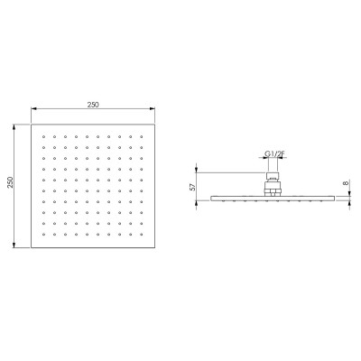 Soffione doccia acciaio inox AISI 316L spazzolato quadrato 250 x 250 mm con anticalcare, Virtus 25Q
