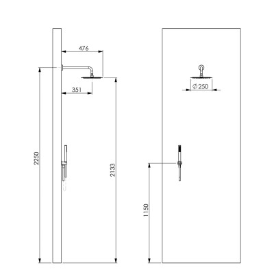 AISI 316L Stainless Steel Shower Kit with Shower Head 25 cm Shower Head, Water Connection with Holder, Hand Shower, Hose, Rondo