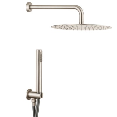 Kit doccia in acciaio inox AISI 316L con soffione doccia 25 cm, presa acqua con supporto, doccino, flessibile, Rondo