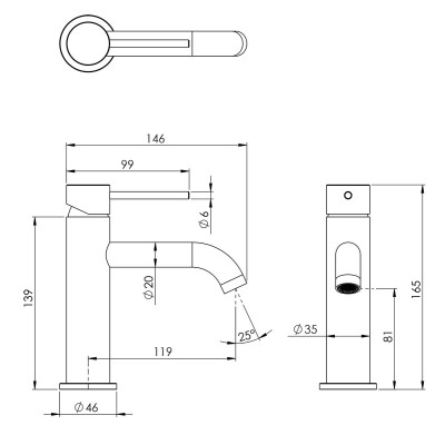 Miscelatore lavabo monocomando in acciaio Aisi 304, finitura spazzolata, Olympia