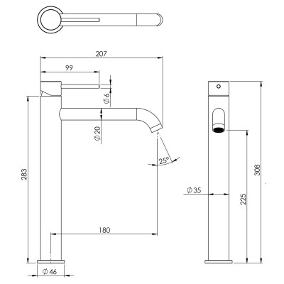 Olympia High-Level Single-Lever Basin Mixer in AISI 304 Stainless Steel, Brushed Finish