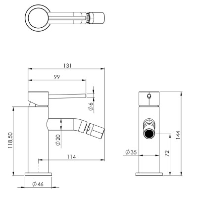 Olympia Single-lever bidet mixer in AISI 304 stainless steel, brushed finish