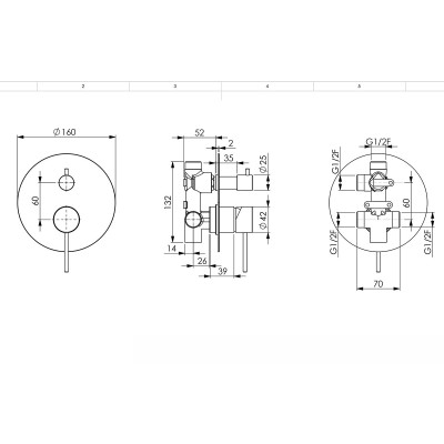 Built-in shower mixer in AISI 304 and 316 steel with diverter and built-in box, brushed finish, Olympia