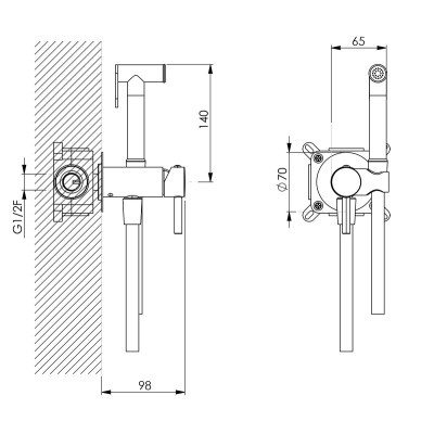 Miscelatore da incasso con kit Shut-Off, doccetta, supporto e flessibile, Easy Box, AISI 316 acciaio spazzolato