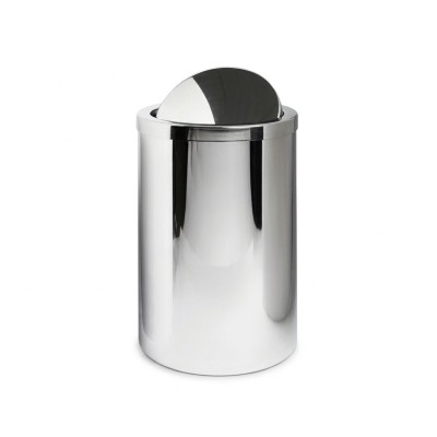 Cesto porta biancheria con coperchio girevole, rotondo in acciaio inox h.58 cm